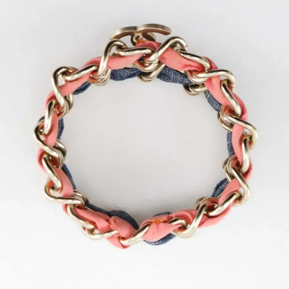 CHANEL Pink Logo Charm Bracelet